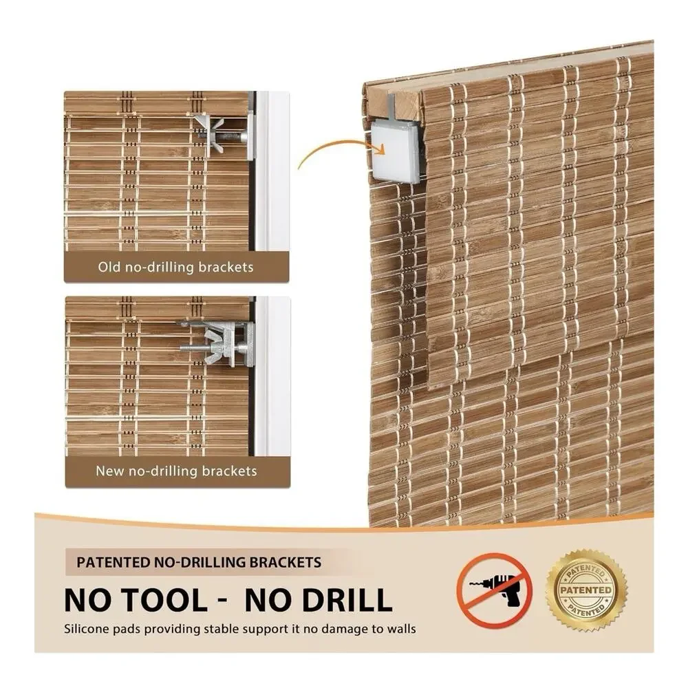 LazBlinds 22x64 Cordless Bamboo Roman Shade Brown Light Filtering No Drill
